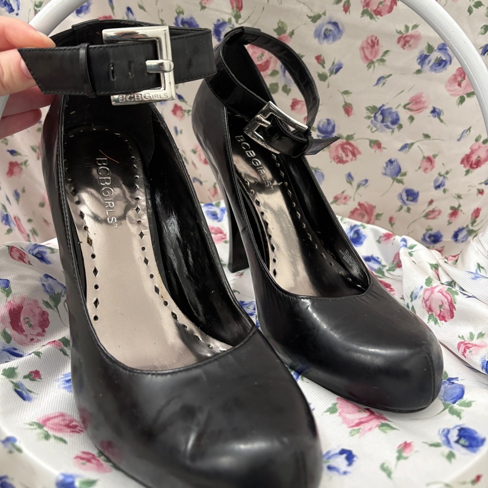 BCBGeneration Black Buckle Strap Heels